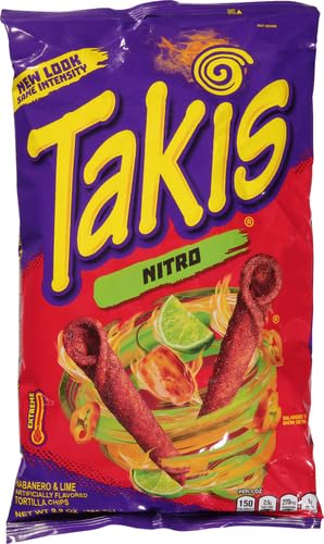 Takis Nitro 9.9 oz Sharing Size Bag, Habanero & Lime Flavored Extreme Spicy Rolled Tortilla Chips (Pack of 2)