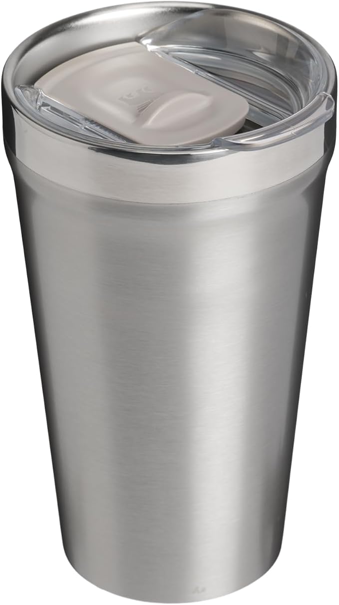 STANLEY Everyday Tumbler 16 oz | Press Fit Drink Through Lid | Beverage, Coffee, and Cocktail Cup | Insulated Stainless Steel Wine Glass | BPA-Free | Stainless Steel Ash