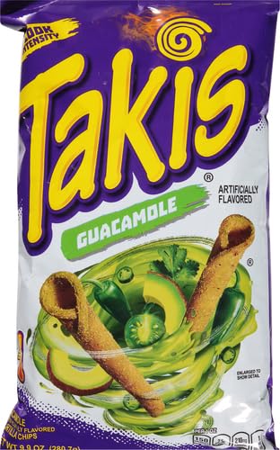 Takis Guacamole 9.9 oz Sharing Size Bag, Guacamole Flavored Mild Spicy Rolled Tortilla Chips (Pack of 2)