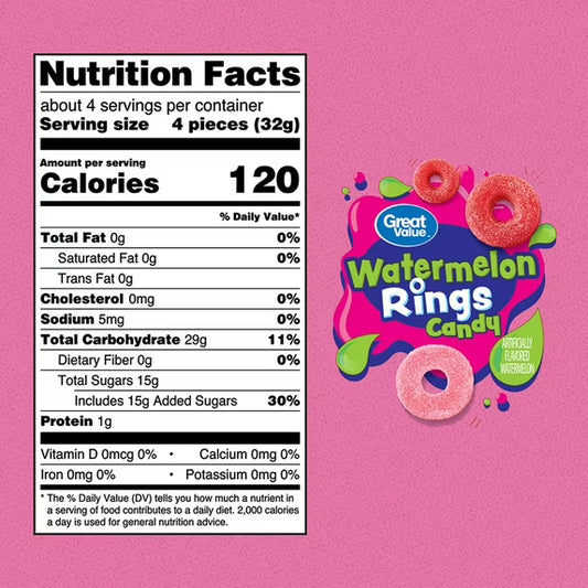Great Value Watermelon Rings Gummy Candy, 4 oz