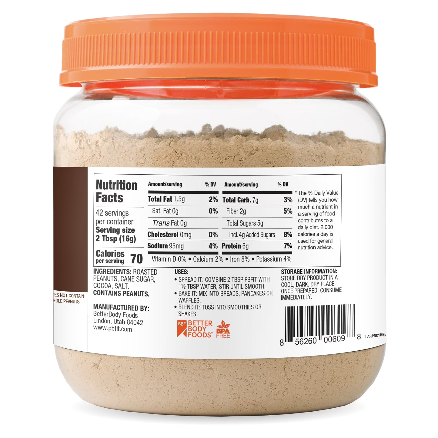 PBfit Peanut Butter Powder Chocolate Flavor, Cocoa Roasted Peanut Powder, 24 oz