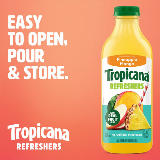 Tropicana Refreshers Pineapple Mango Juice Drink Real Fruit Juice, 46 fl oz