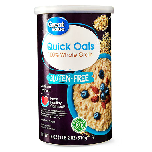 (3 pack) Great Value Gluten Free Quick Oats, 18 oz