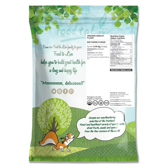 Organic Barley Flour, 12 Pounds - Non-GMO, Kosher, Raw, Vegan - by Food to Live