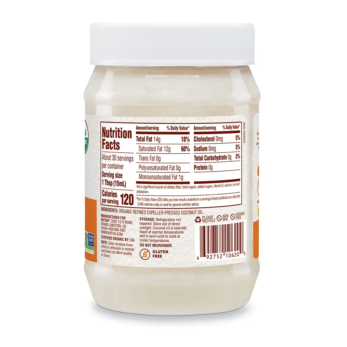 Nutiva Organic, Steam Refined Coconut Oil from non-GMO, Sustainably Farmed Coconuts, 15 Fluid Ounces