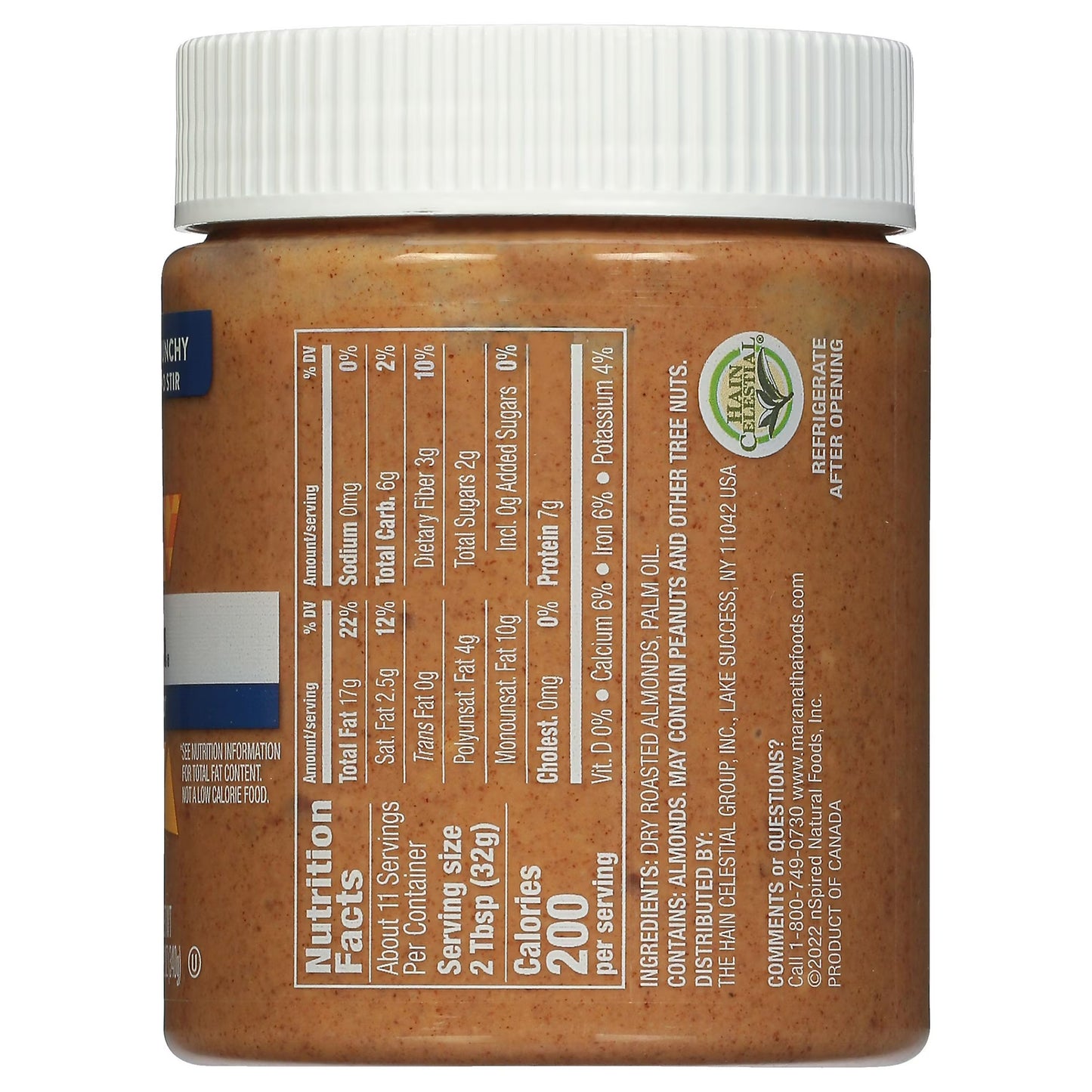 MaraNatha Natural No Sugar No Salt Crunchy Almond Butter, 12 oz