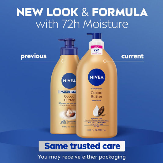 NIVEA Cocoa Butter Body Lotion for Dry Skin, Hyaluronic Acid, 33.8 Fl Oz