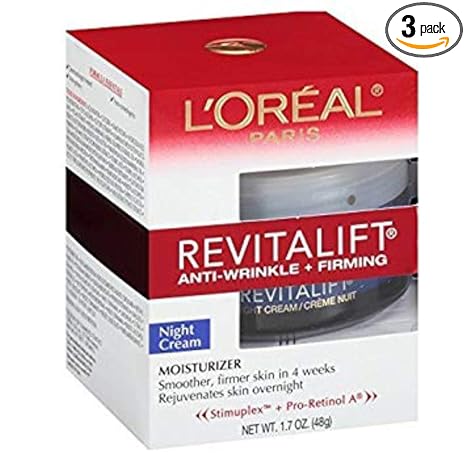 L'Oreal Paris, RevitaLift Anti-Wrinkle + Firming Night Cream Moisturizer 1.7 oz (Pack of 3)