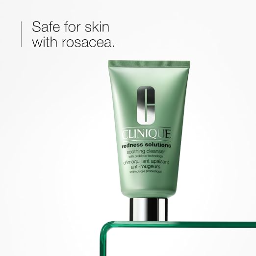 Clinique Redness Solutions Soothing Oil Free Face Cream Cleanser with Probiotic Technology | Appropriate for Skin with Rosacea, 5 Fl Oz