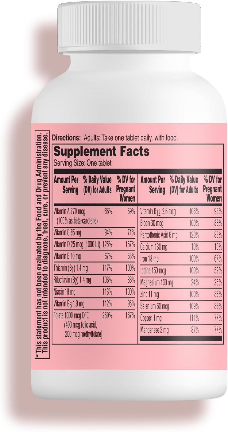 One A Day Pregnancy Planning Prenatal Multivitamin for Women, Pre Pregnancy Vitamins for Women with Methylfolate, Folic Acid, Zinc, Vitamin B12 & Vitamin D to Support Reproductive Health, 60 Tablets