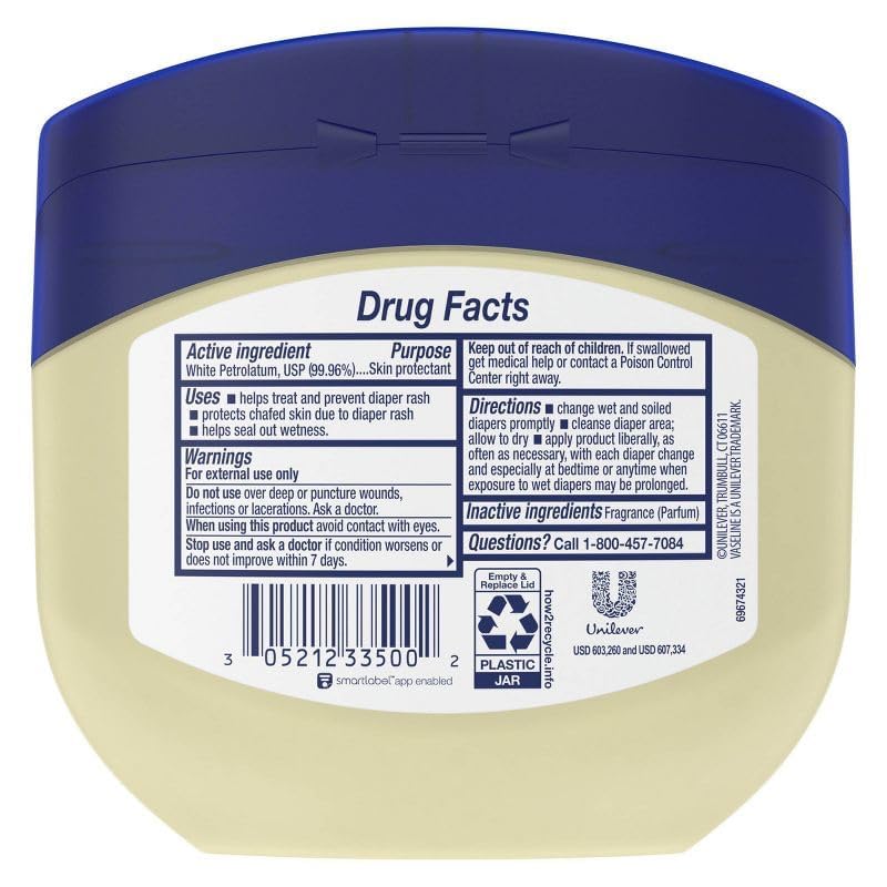 Vaseline Healing Jelly Baby, 2-Pack – Hypoallergenic Moisturizer for Baby Care, Diaper Rash, Sensitive and Dry Skin, Baby Powder Scent, 13 Oz Ea