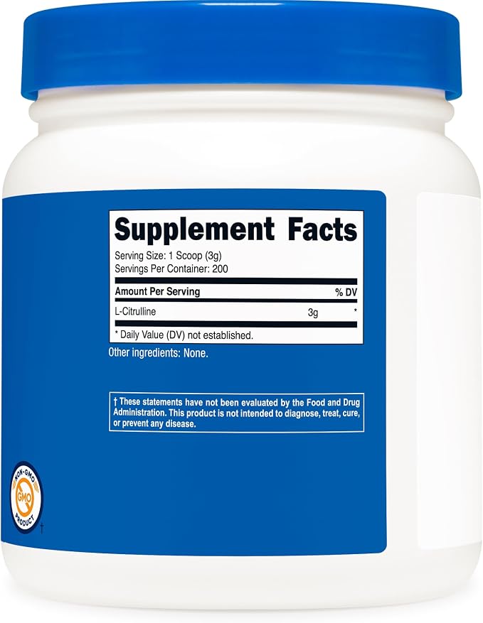 Nutricost Pure L-Citrulline (Base) Powder (600 Grams)