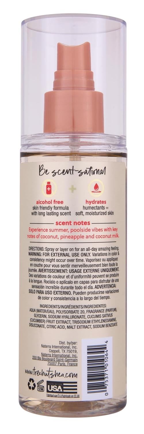 Tree Hut Coco Colada Hair & Body Mist, Hydrating & Alcohol-Free Body Spray, Summer Scent, Fragrance with Coconut and Pineaple Notes, 6 Fl Oz.