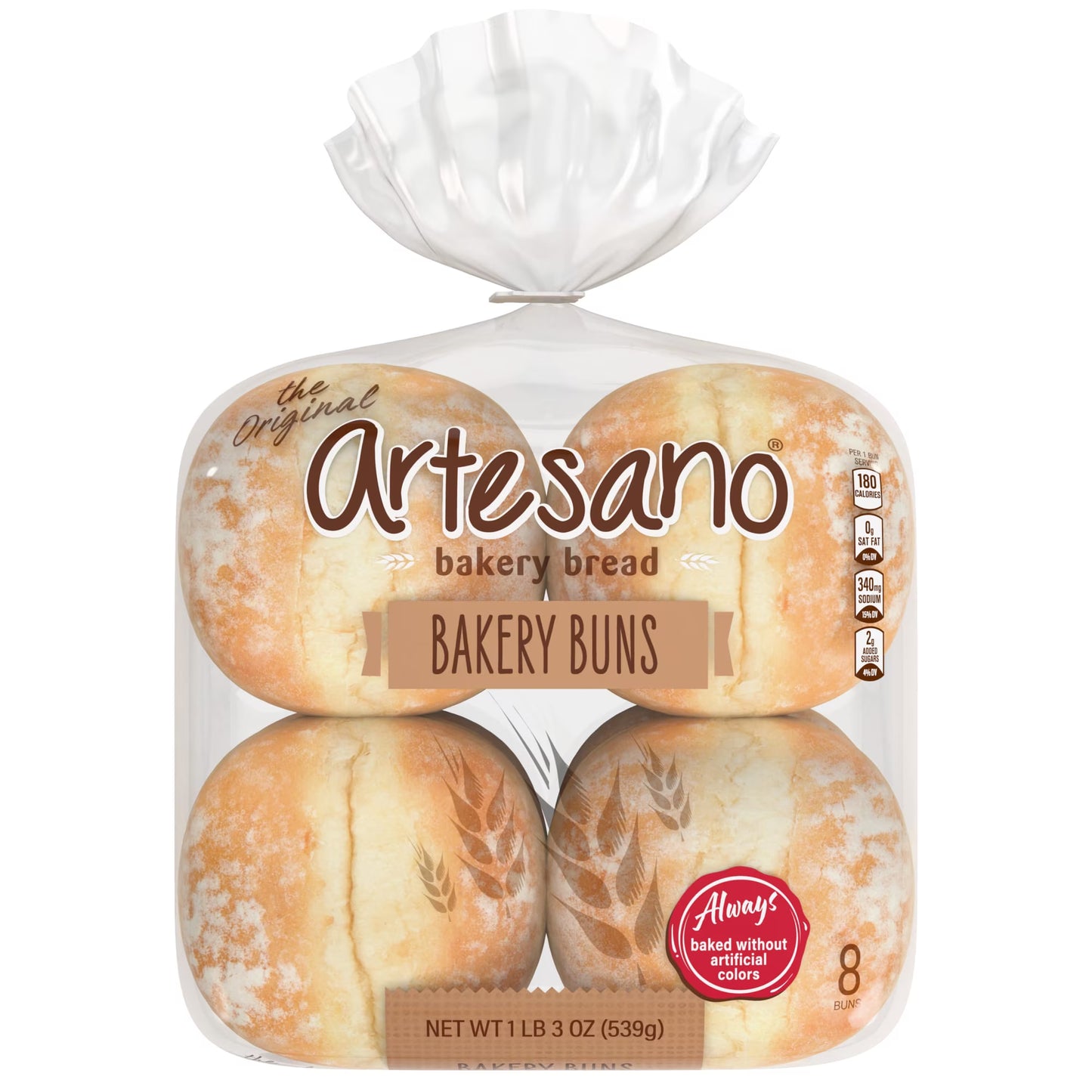 Artesano White Bakery Buns, 8 count, Hamburger Buns, 19 oz Bag