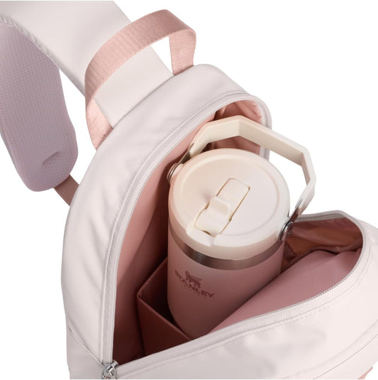STANLEY Vitalize Crossbody Bag | Hydration Sling with Zippered Drinkware Compartment | Adjustable Strap | Multiple Storage Pockets | Durable Recycled Fabric | Rose Quartz