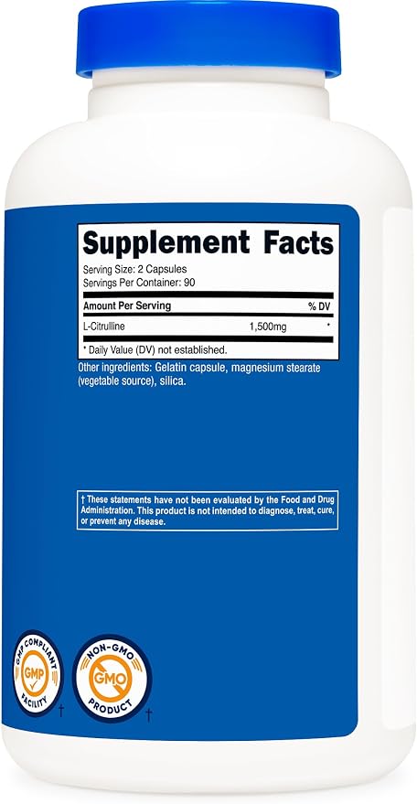 Nutricost L-Citrulline 1500mg, 180 Capsules, Gluten Free, GMO-Free