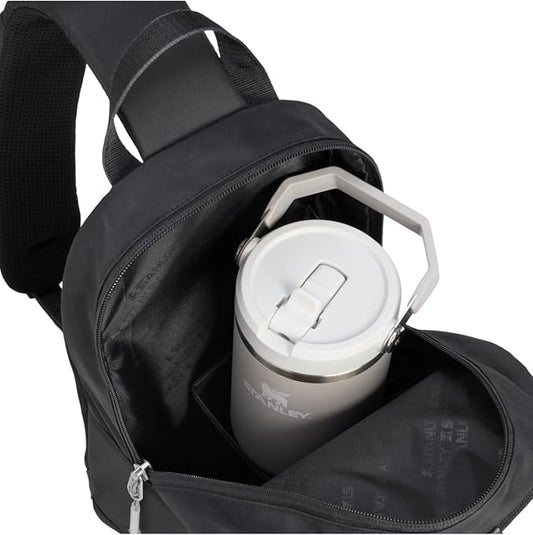 STANLEY Vitalize Crossbody Bag | Hydration Sling with Zippered Drinkware Compartment | Adjustable Strap | Multiple Storage Pockets | Durable Recycled Fabric | Black