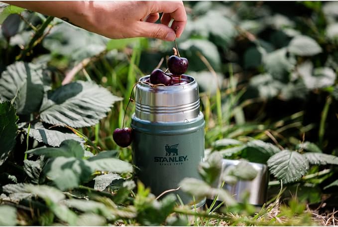 Stanley Classic Legendary Large Food Jar 24 oz | Vacuum Insulated Food Container | Wide Mouth Screw On Lid | Packable for Travel | Stainless Steel & Leakproof Lid | Hammertone Green