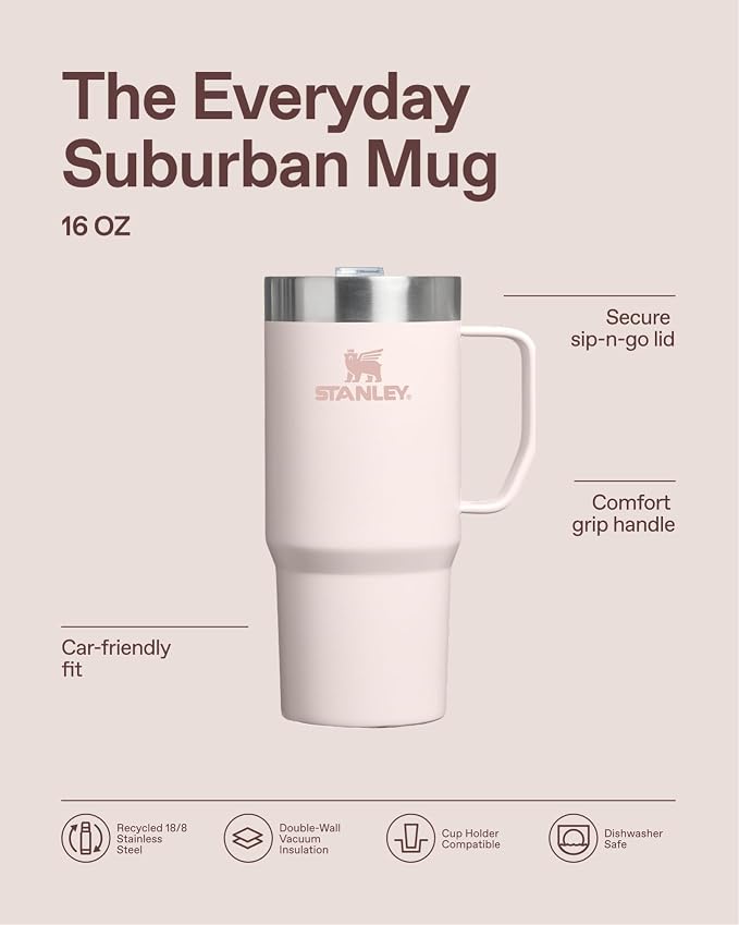 STANLEY The Everyday Suburban Mug | 16 oz | Drink Through Lid | Cup for Coffee, Tea and Drinks | Insulated Stainless Steel Coffee Mug | BPA-Free | Champagne Gloss