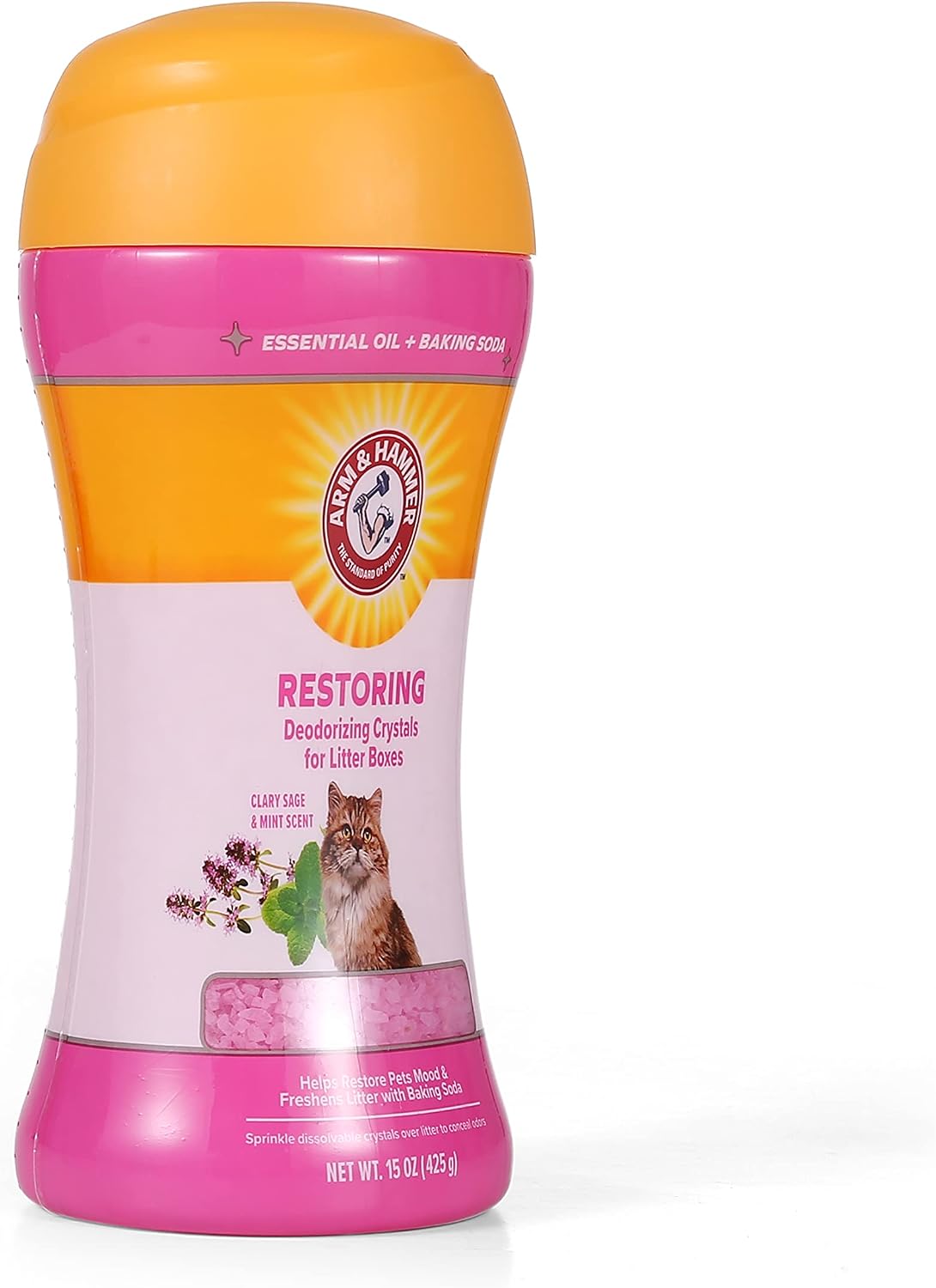 Arm & Hammer Restoring Cat Litter Box Deodorizing Crystals, Litter Deodorizer Additive to Help Absorb Odors and Restore Freshness Between Changes, Clary Sage & Mint Scent, 15 Oz - 2 Pack