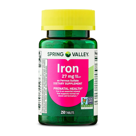 (3 pack) Spring Valley Iron Prenatal Health Dietary Supplement Tablets, 27 mg, 250 Count