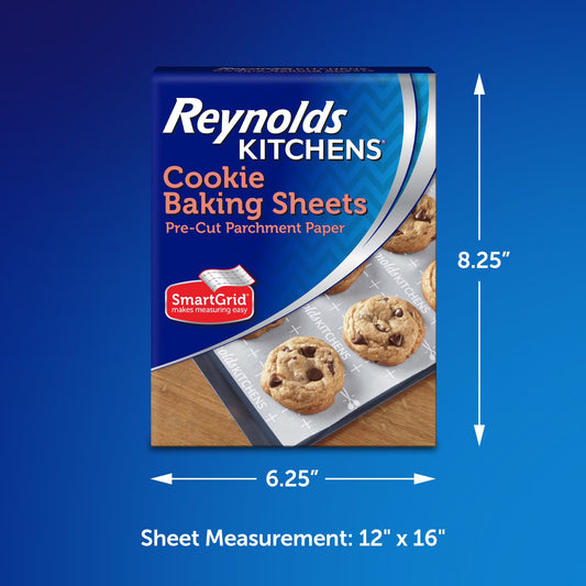 Reynolds Kitchens Cookie Baking Sheets, Pre-Cut Parchment Paper Sheets, 12 in x 16 in, 25 Count