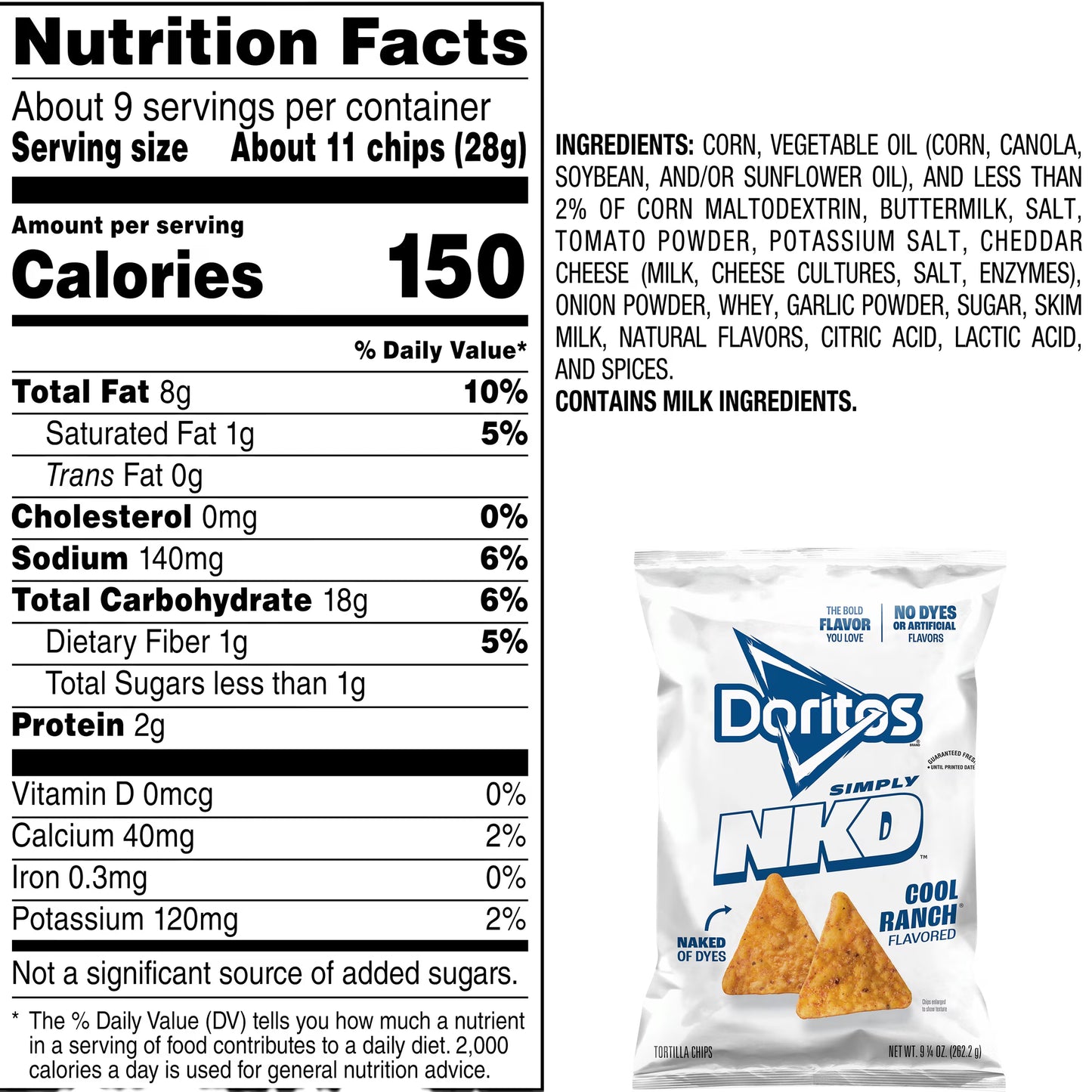 Doritos Simply NKD, No Dyes No Artificial Flavors Cool Ranch Tortilla Chips Bag, 9.25 oz