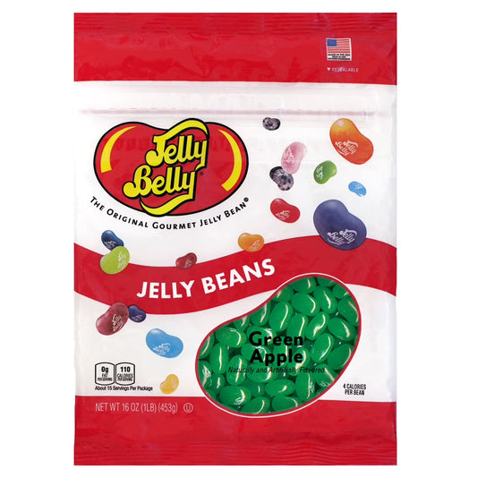 (2 pack) Jelly Belly Green Apple Jelly Beans - 1 Pound (16 Ounces), Green Apple Flavor Candy, Resealable Bag