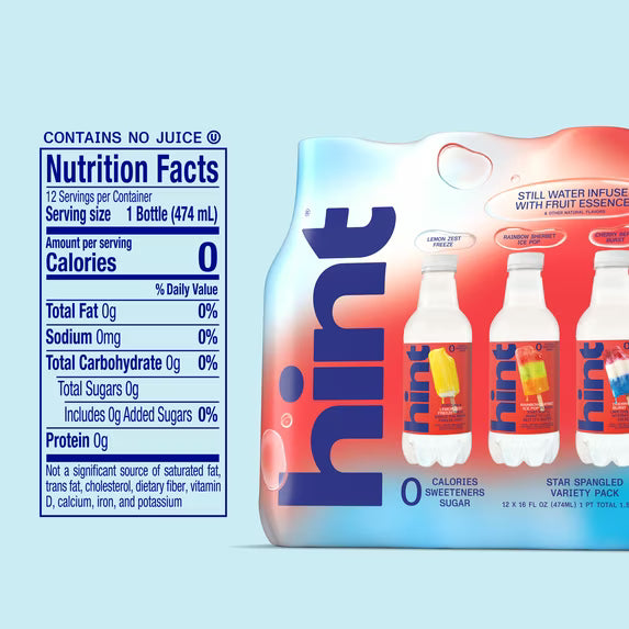Hint Fruit-Infused Bottled Water, Summer Classics Variety Pack - Sugar Free Flavored Water with Zero Calories, Natural Fruit Essences, and No Artificial Sweeteners - 16 Fl Oz (Pack of 12)