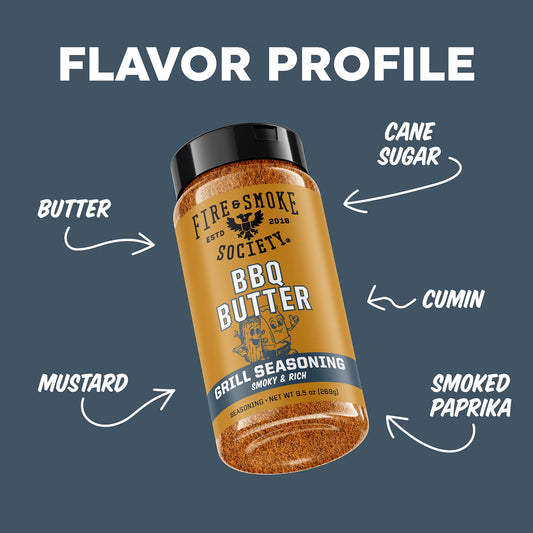 Fire & Smoke Society BBQ Butter Seasoning Blend for Grilling, 9.5 oz Mixed Spices & Seasonings