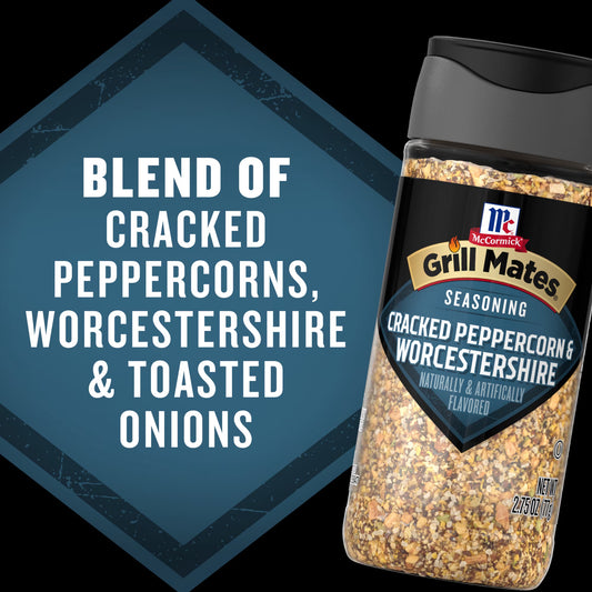 Grill Mates Kosher Cracked Peppercorn & Worcestershire Seasoning, 2.75 oz Bottle