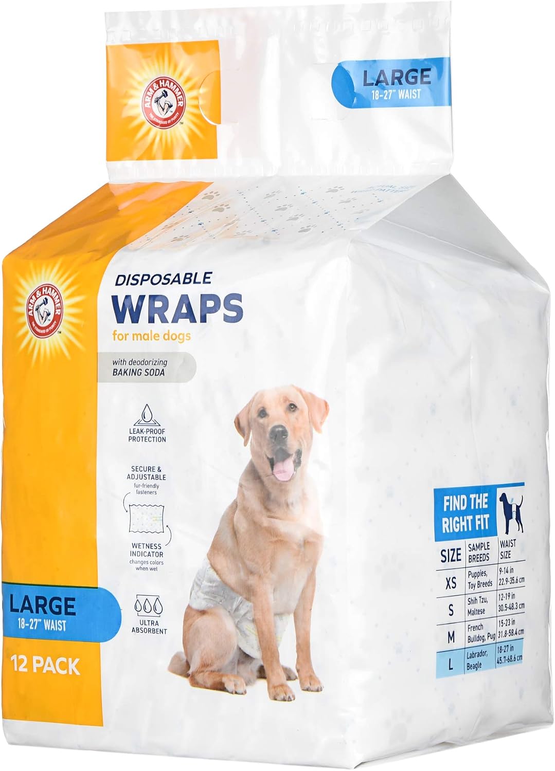 Arm & Hammer, Disposable Dog Diapers, Baking Soda, Large, 12 Count, 2 Pack