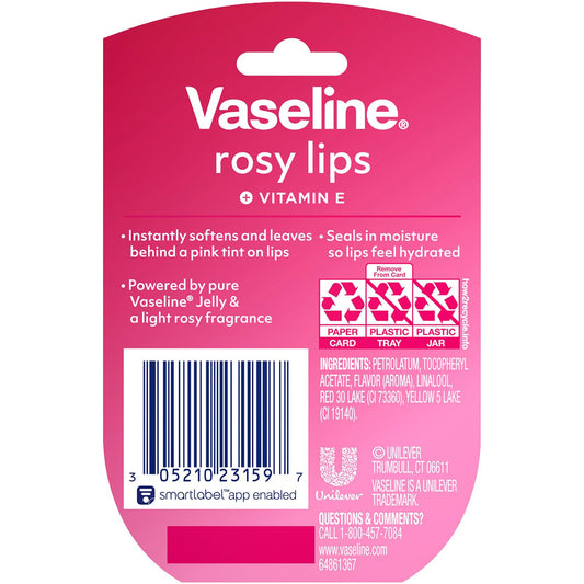 Vaseline Lip Therapy Rosy Lips 3-Pack – Moisturizing Lip Balm for Very Dry Lips in Mini Jars, 0.25 Oz.