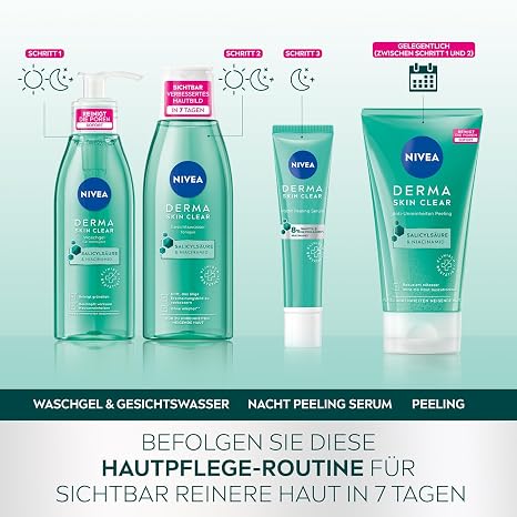 NIVEA Derma Skin Clear Facial Cleansing Gel 150 ml (5.07 fl oz) – Daily Purifying Face Wash with Salicylic Acid, Niacinamide & Sea Salt – For Oily & Blemish-Prone Skin