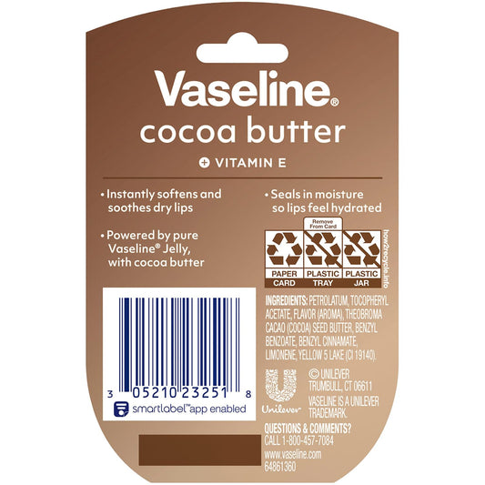 Vaseline Lip Therapy Cocoa Butter 6-Pack – Mini Lip Balms for Soft, Glowing Lips, 0.25 Oz Ea