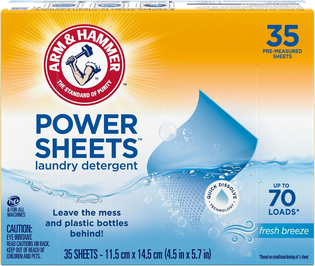 ARM & HAMMER Power Sheets Laundry Detergent, Fresh Breeze, 35 Count (Pack of 6)