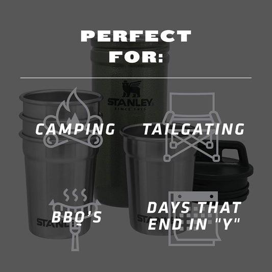 STANLEY Adventure Pre-Party Nesting Shot Glass Set | 4 Shot Glasses in Travel Carrying Case | Insulated Stainless Steel | BPA-Free | Hammertone Green