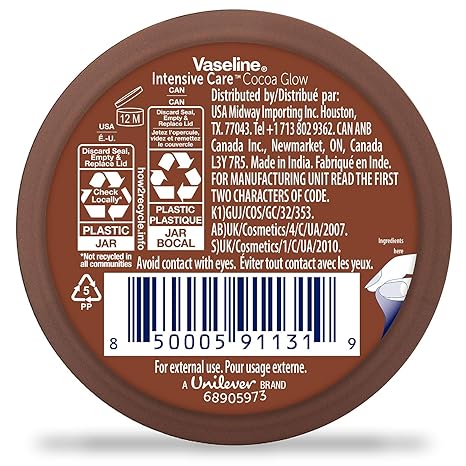 Vaseline Cocoa Glow Body Cream 6-Pack – Pure Cocoa Butter 48H Moisturizing Cream for Dry Skin, Travel-Size, 2.53 Fl Oz Ea
