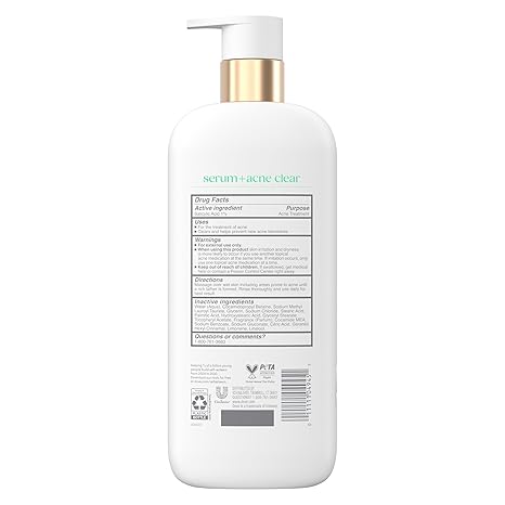 Dove Serum Body Wash Acne Clear with Salicylic Acid, 18.5 oz I Acne body wash with 1% salicylic acid to help clear and prevent acne breakouts