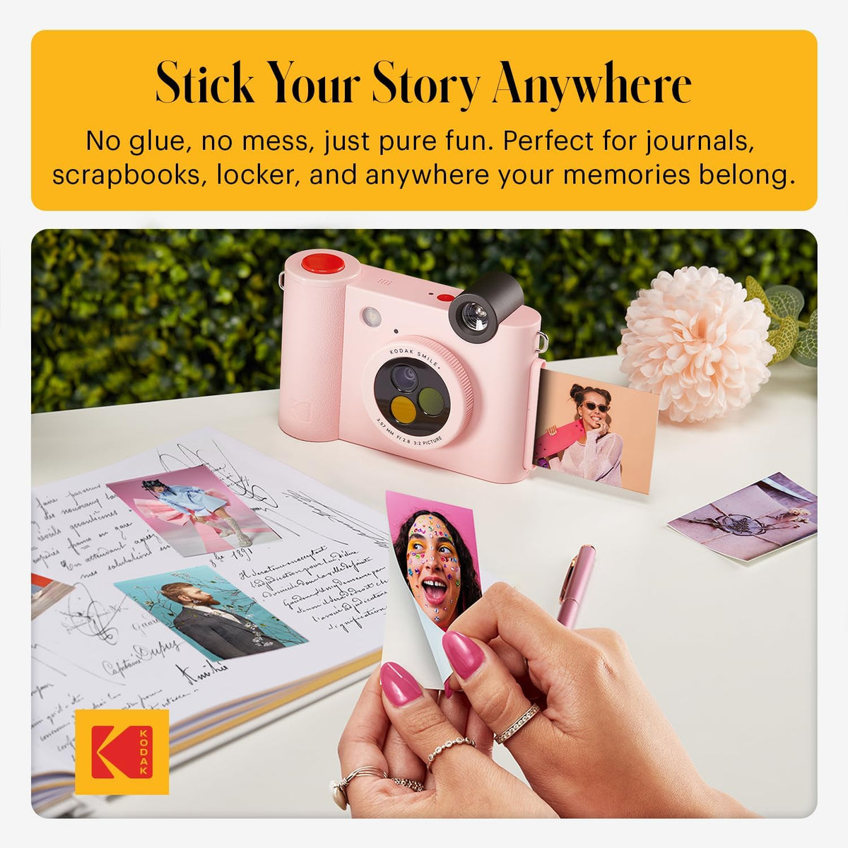 Kodak Smile+ 2-in-1 Digital Instant Print Camera & Wireless Bluetooth Printer - 10MP, Special-Effect Rotating Lens, Zink 2x3 Sticky-Back Photos Print via Fun App from Smart Devices - Pink