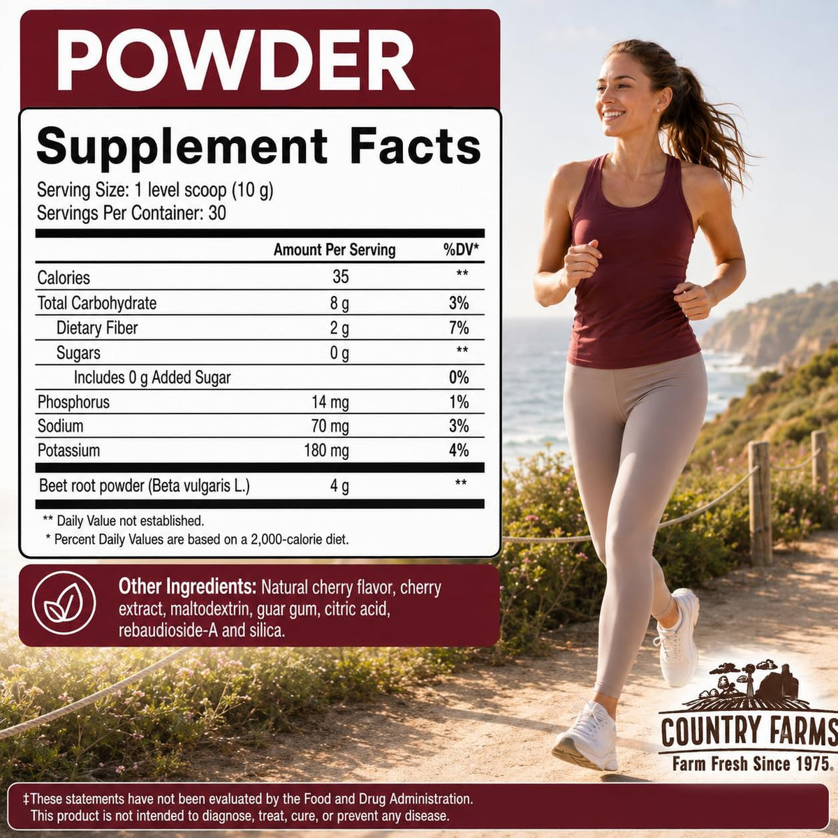 Country Farms Bountiful Beets, Wholefood Beet Extract Superfood, Helps Support Healthy Circulation and Promote Energy, Nitric Oxide Boost, Cherry Flavor, 30 Servings