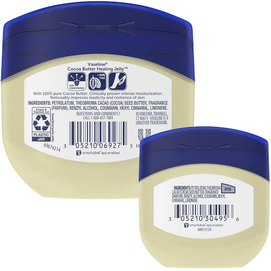 Vaseline Cocoa Butter Healing Jelly Variety Pack, 2 Sizes (7.5 Oz & 1.75 Oz) – Rich Moisturizing Ointment, Protectant & Moisturizer for Dry Skin