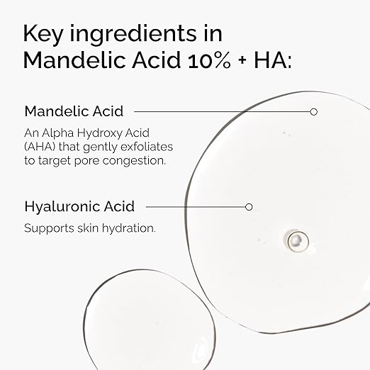 The Ordinary Mandelic Acid 10% + Hyaluronic Acid, Gentle Exfoliating Serum for Clarity and Hydration, 1 Fl Oz