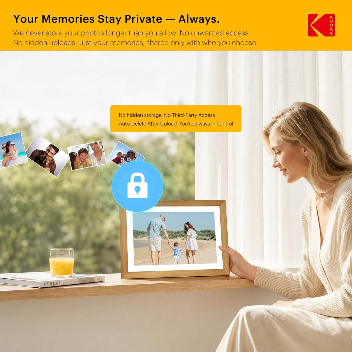 KODAK 10.1" WiFi Digital Picture Frame, Rechargeable Battery, Solid Wood