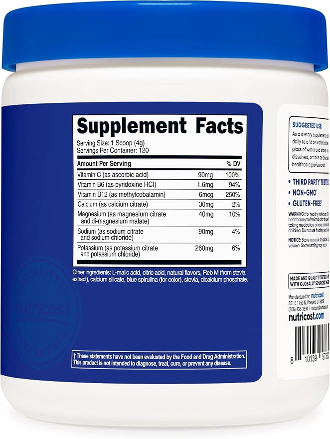 Nutricost Electrolytes Complex Powder (Blue Raspberry) 120 Servings