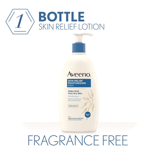 Aveeno Skin Relief Fragrance-Free Moisturizing Daily Body Wash, 18 oz & Skin Relief Fragrance-Free Moisturizing Body Lotion for Sensitive Skin, 18 oz