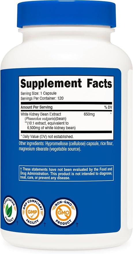 Nutricost White Kidney Bean Extract 120 Capsules for 120 Serv Per Bottle
