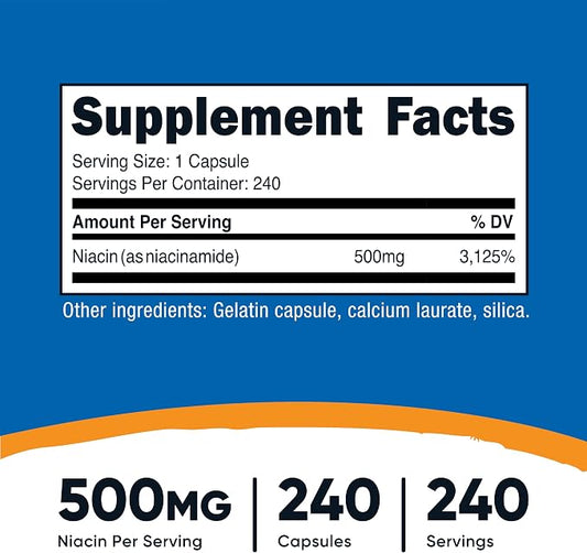 Nutricost Niacinamide (Vitamin B3) 500mg, 240 Capsules, Flush Free
