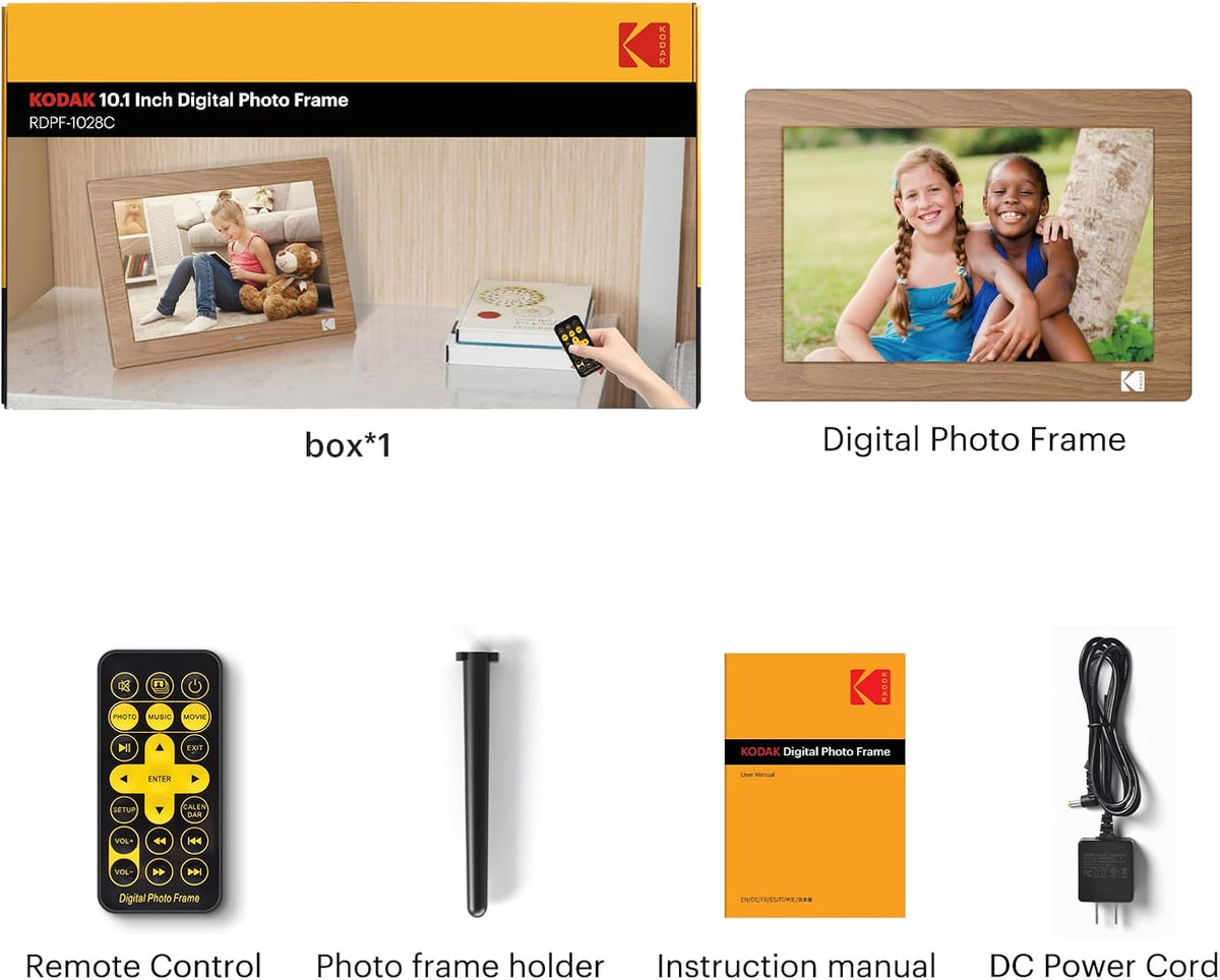 KODAK 10.1 Inch Digital Picture Frame with Remote Control, 1280x800 HD Display Digital Photo Frame, USB or SD Card Required, Auto-Rotate, Supports Photo/Video/Music/Calendar/Slideshow