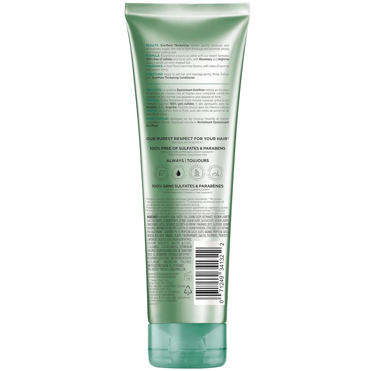 L'Oreal Paris Thickening Sulfate Free Shampoo,Thickens + Strengthens Thin,Fragile Hair,Hair Care with Rosemary Leaf,EverPure,8.5 Fl Oz (Packaging May Vary),(Pack of 6)